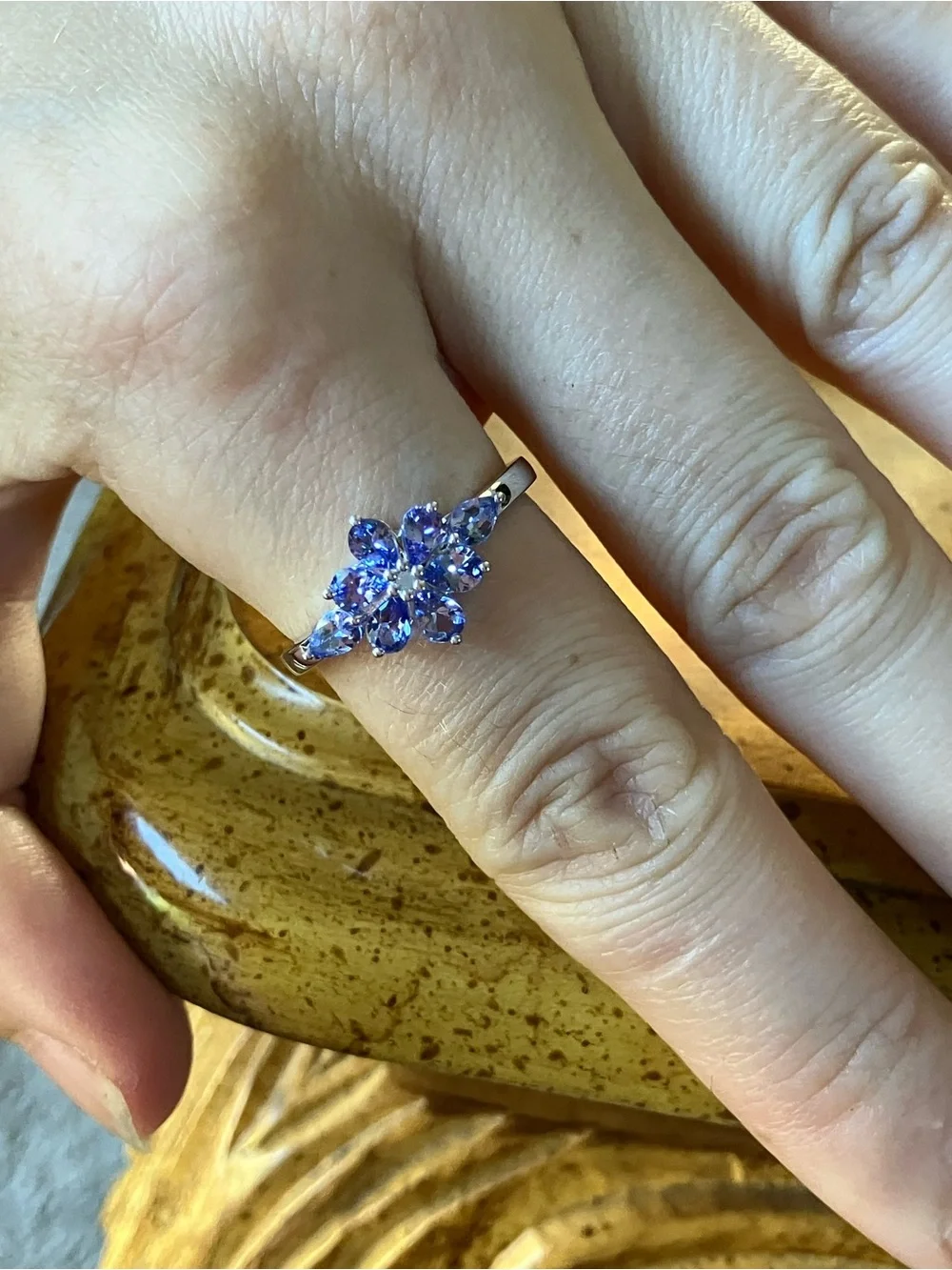 Natural Tanzanite White Diamond Ring Size 9